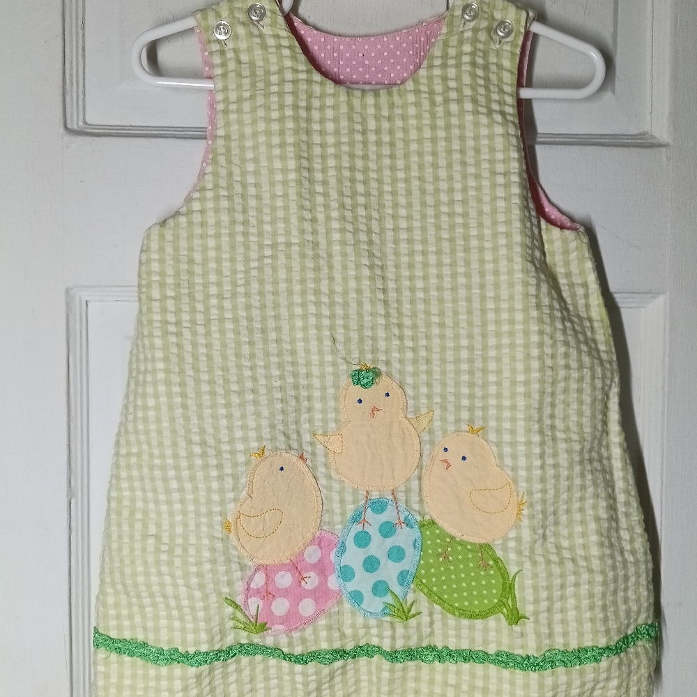 Kids' Bailey Boys Applique Eggs Chicks Easter Green and Pink Sleeveless Dress 2T - Picture 2 of 7